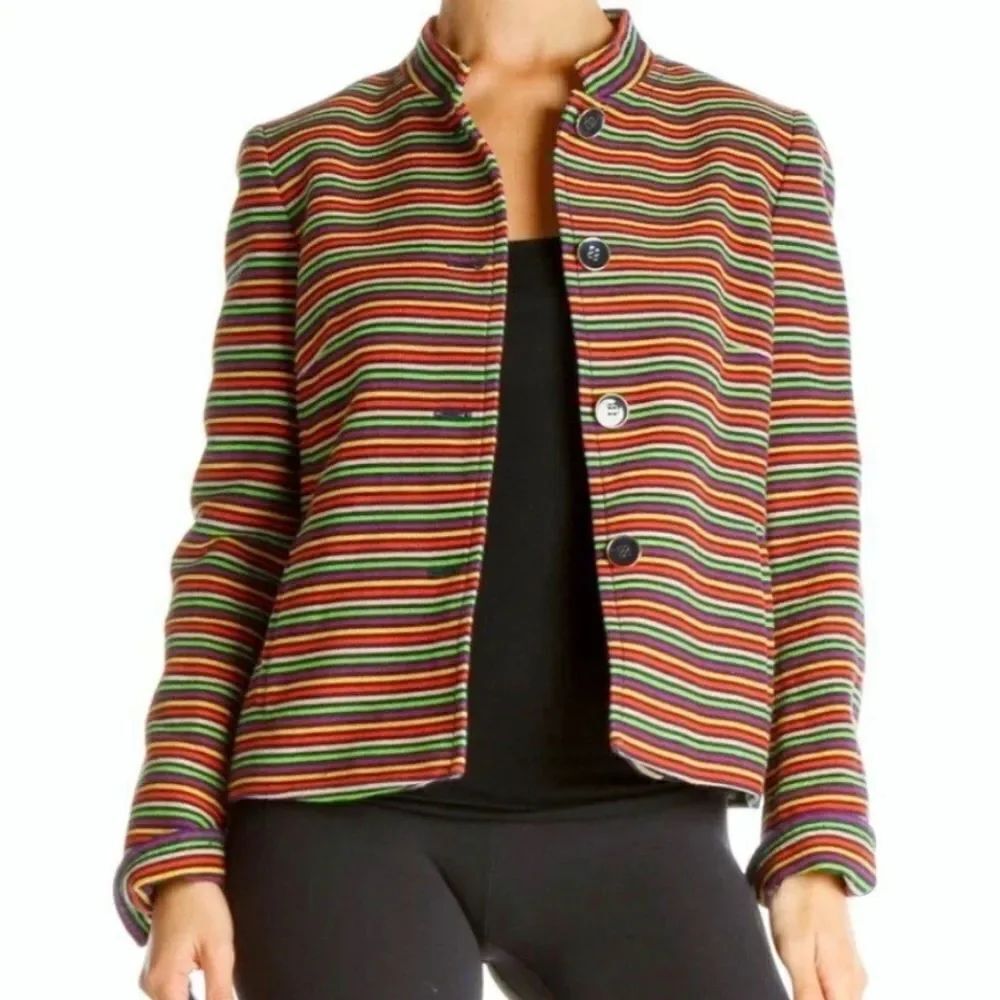 Talbots Colorful Striped Mock Collar Blazer Jacket Size 8P NEW